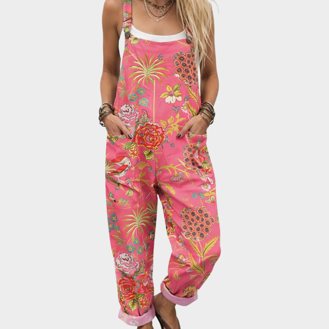 Meagan - Wide-Leg Printed Dungarees