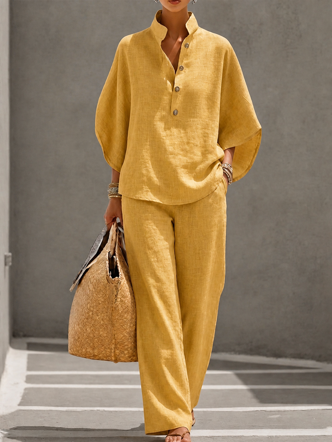 Cora - Cotton-Linen Batwing Set