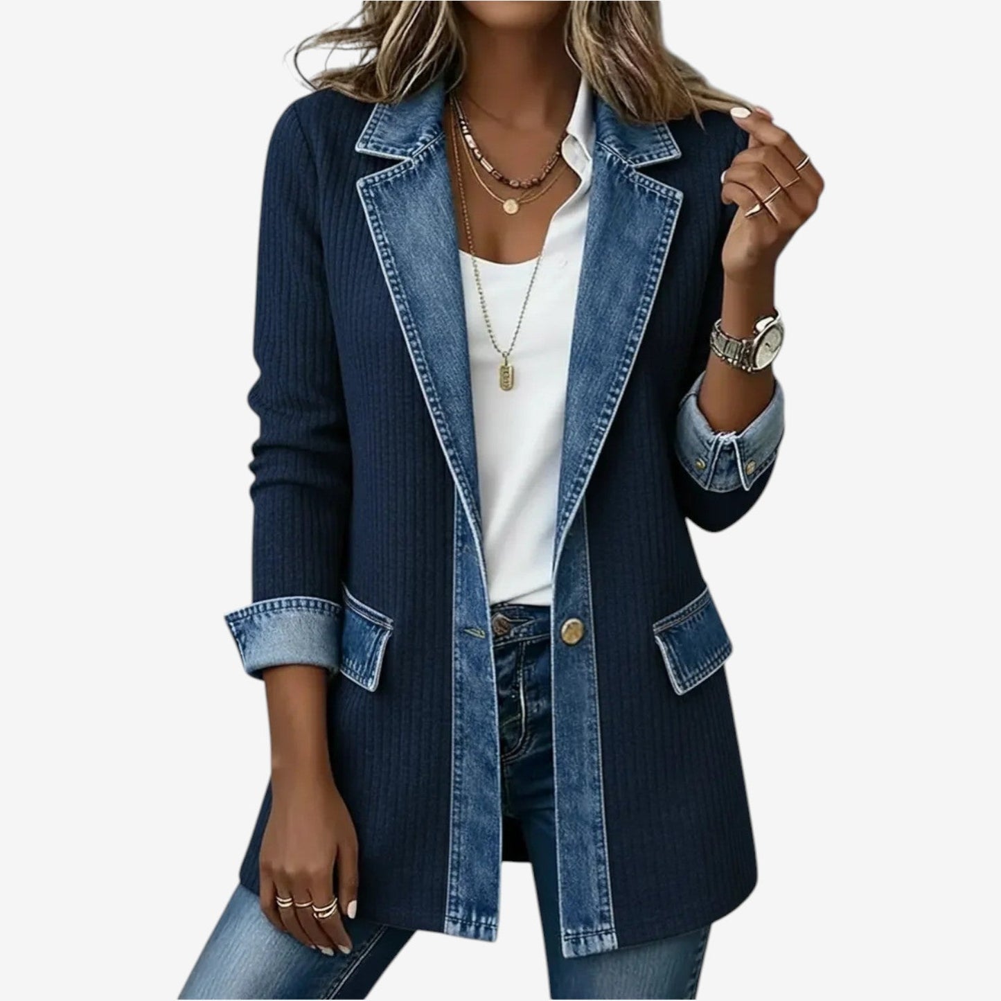 Emili - Knit-Denim Layering Jacket