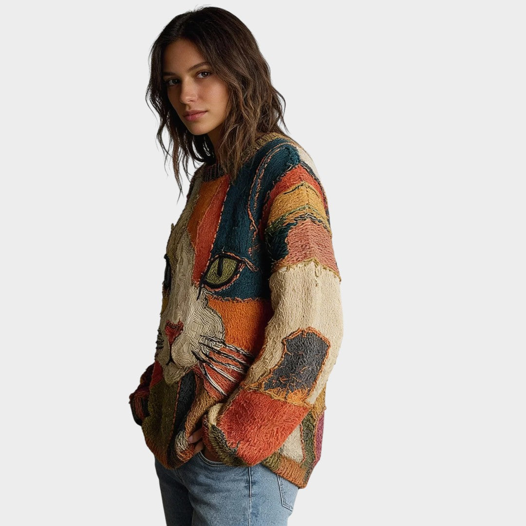 Nevalo - Textured Graphic Knit Sweater