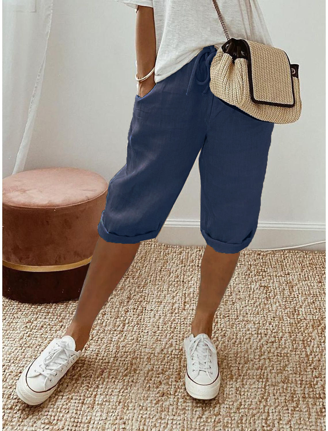Hazel - Rolled-Cuff Cropped Pants