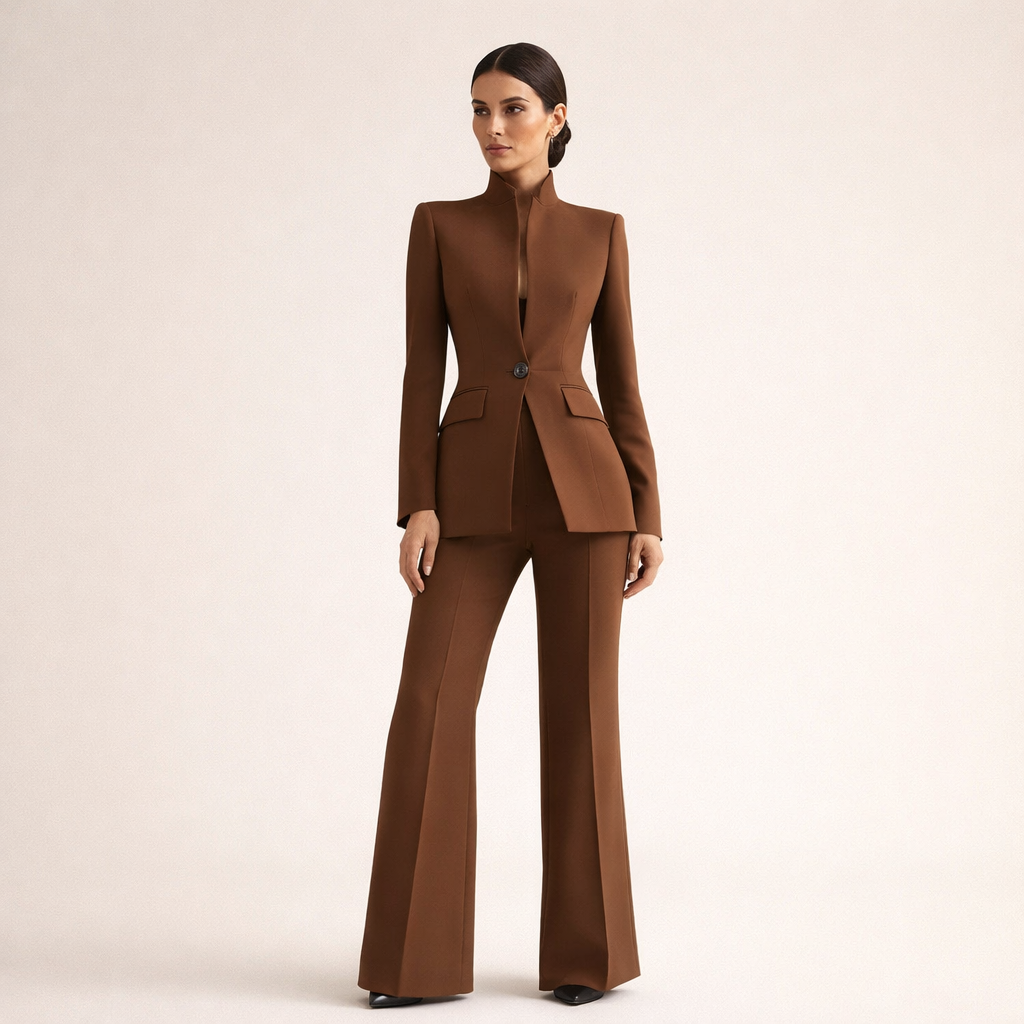 Pearlie - Tailored Collarless Pantsuit
