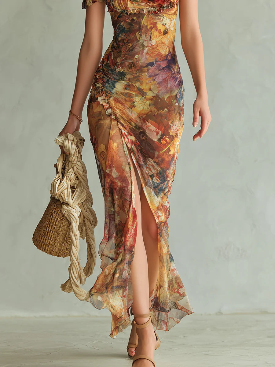 Rachael - Painterly Chiffon Maxi Dress