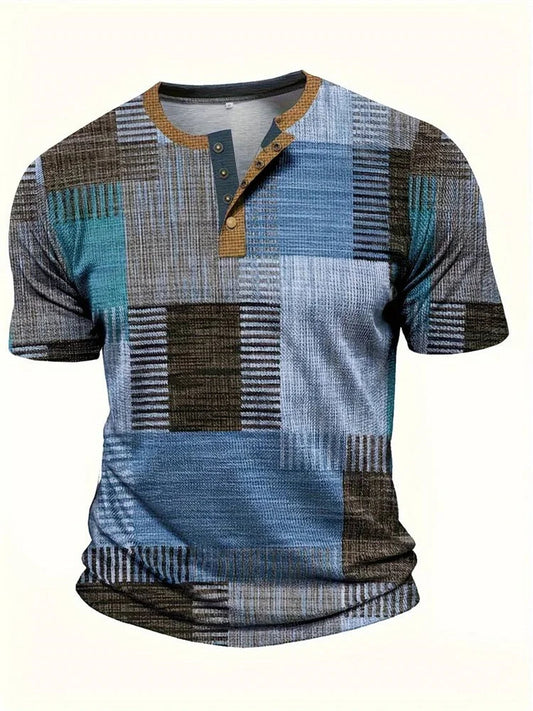 Stuart - Patchwork Short-Sleeve Henley Shirt