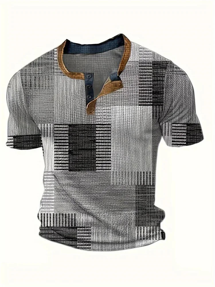 Stuart - Patchwork Short-Sleeve Henley Shirt