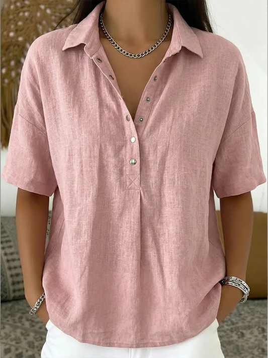 Tessa - Button-Front V-Neck Blouse