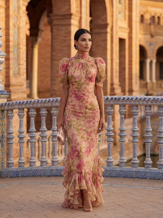 Vesna - High-Neck Chiffon Maxi Dress