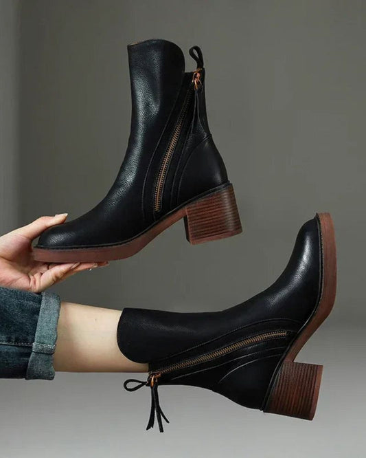 Valeria - Block-Heel Leather Boots