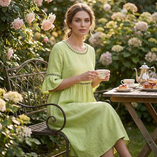 Dorothea - Linen-Blend Lace Midi Dress
