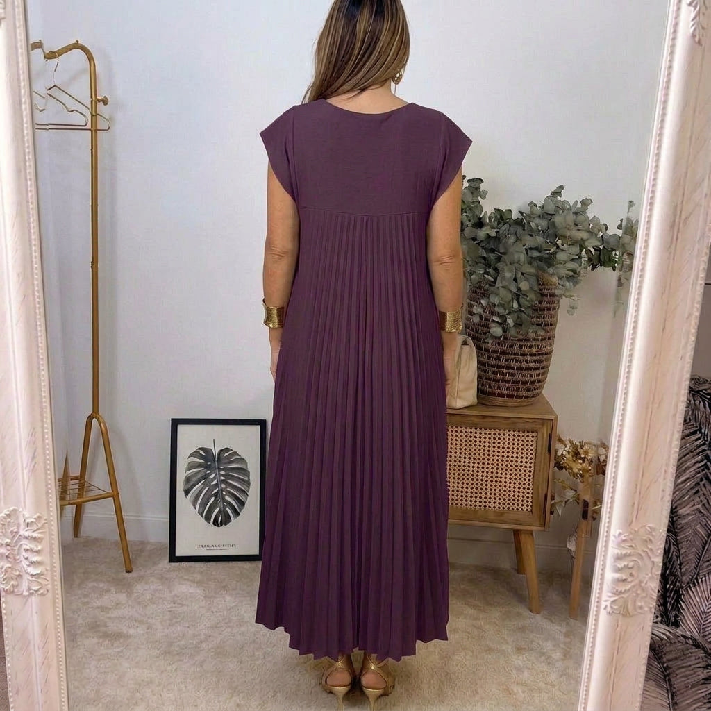 Herminia - Pocketed Pleated Maxi Dress