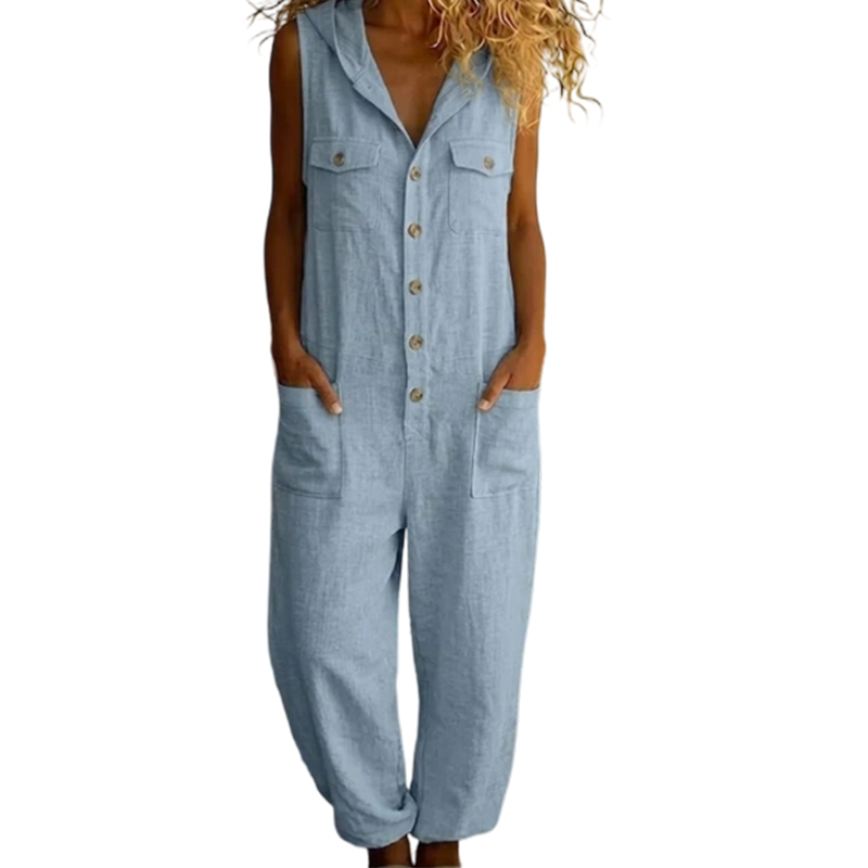 Ava - Linen-Blend Hooded Jumpsuit