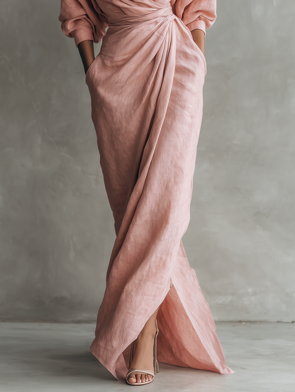 Livara - Linen-Blend V-Neck Maxi Dress