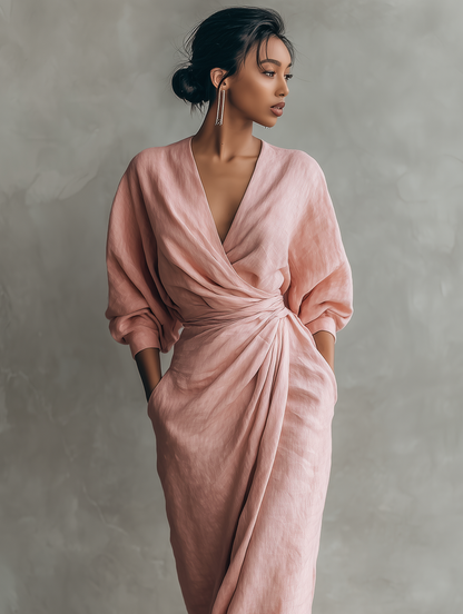 Livara - Linen-Blend V-Neck Maxi Dress