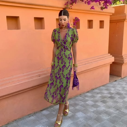 Meghan - Puff-Sleeve V-Neck Dress