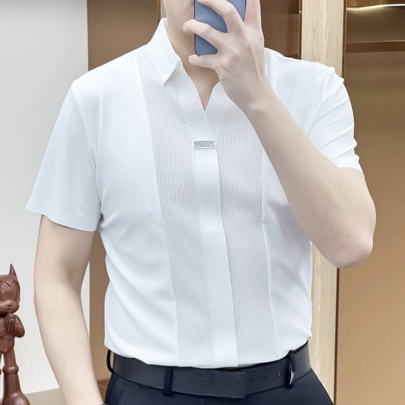 Gilbert - Slim Linen-Blend Patchwork Shirt