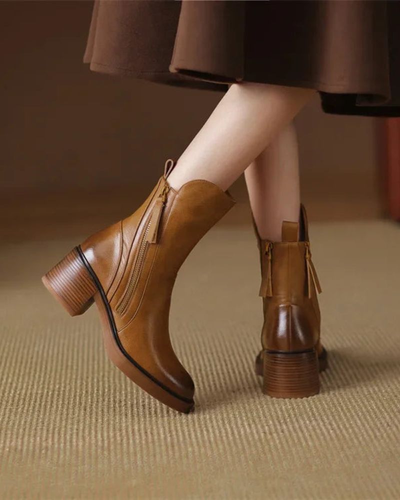 Valeria - Block-Heel Leather Boots