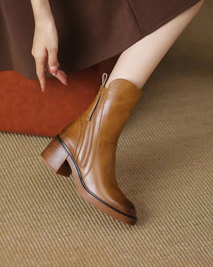 Valeria - Block-Heel Leather Boots