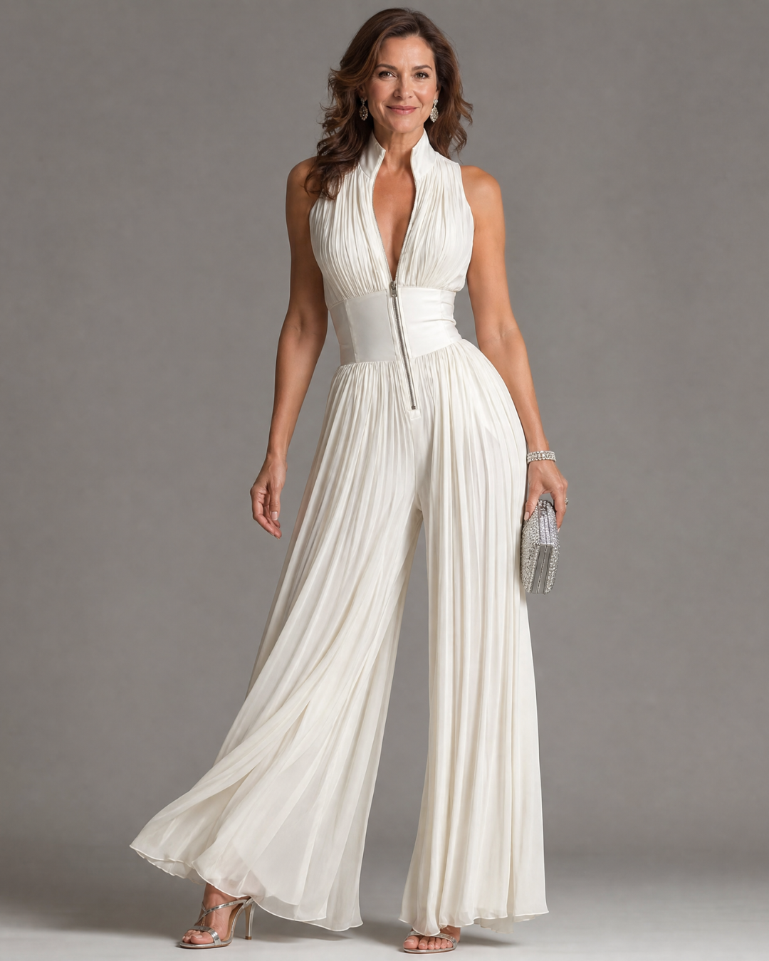 Delphine - Pleated Halter Wide-Leg Jumpsuit