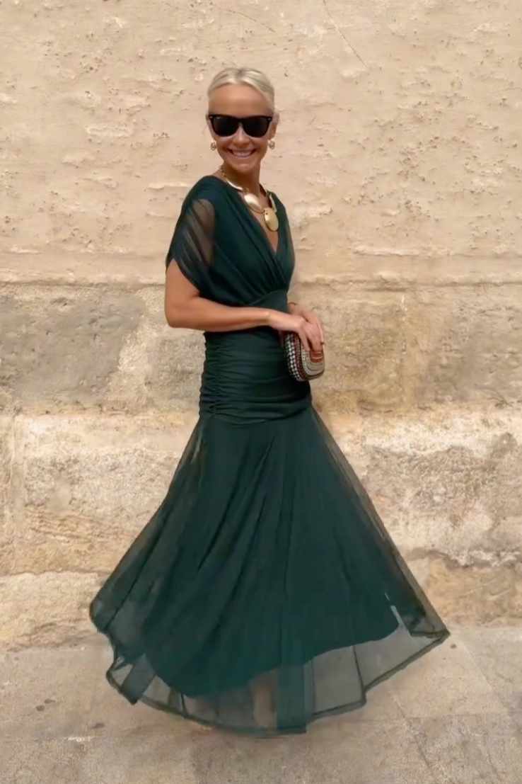 Dalma - Ruched Bardot Dress