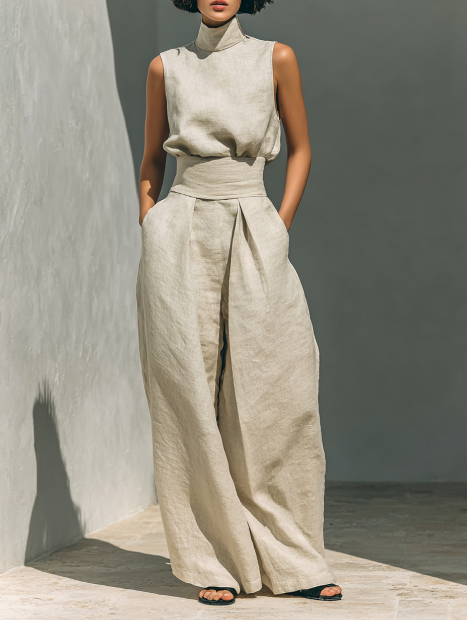 Jacqueline - Cotton-Linen Tank and Trousers