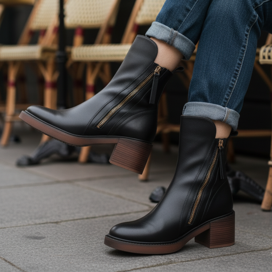 Valeria - Block-Heel Leather Boots