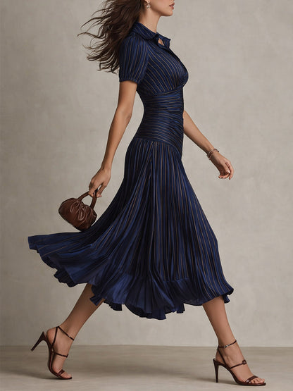 Leticia - Draped Striped Satin Dress