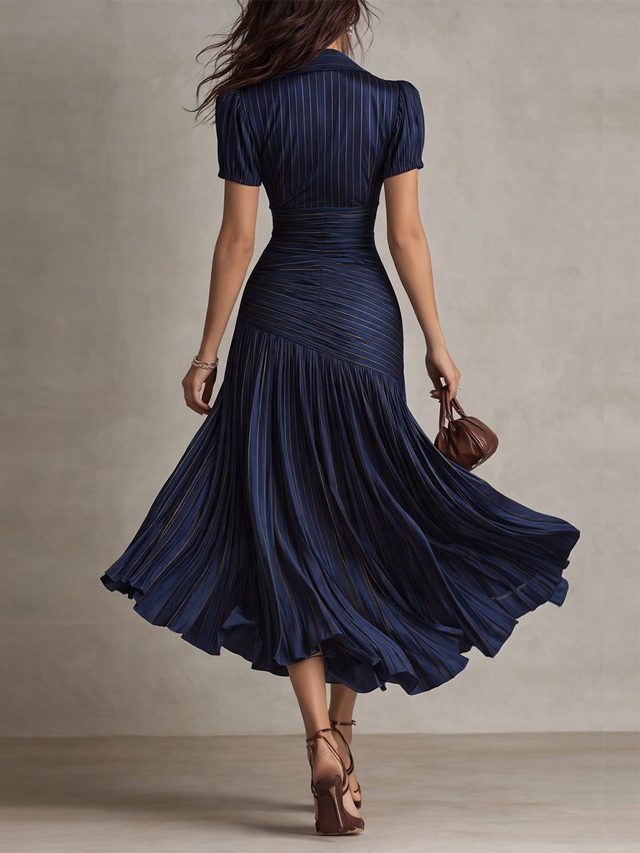 Leticia - Draped Striped Satin Dress