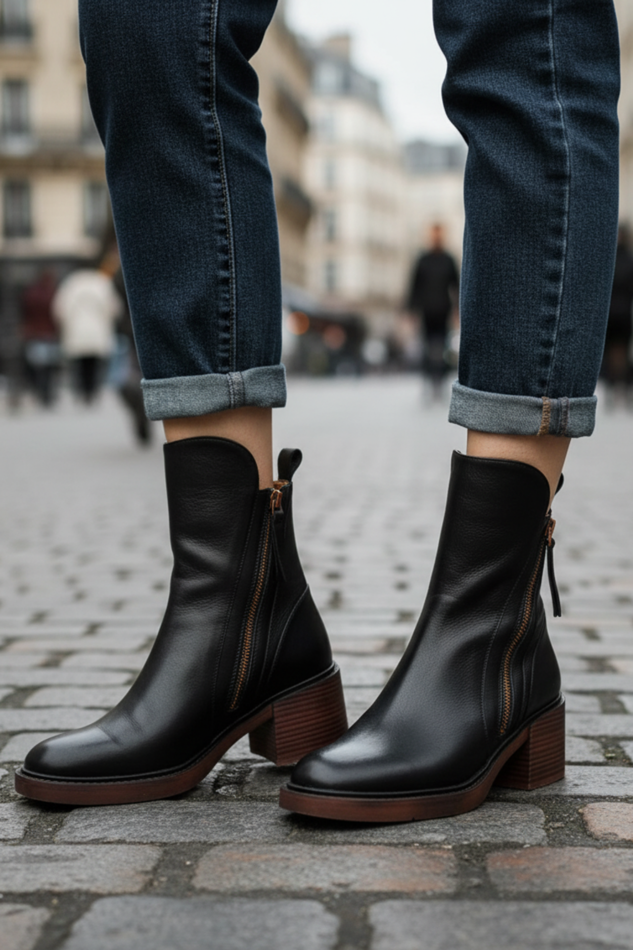 Valeria - Block-Heel Leather Boots