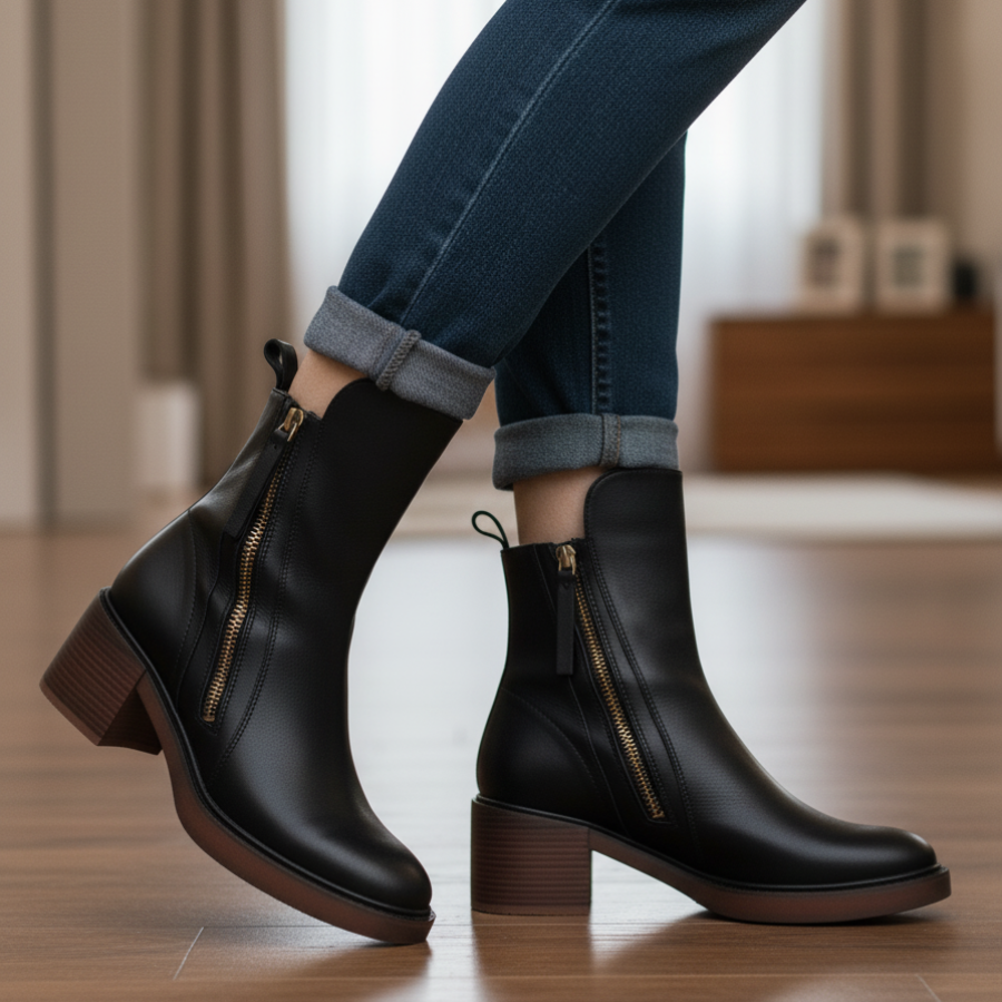 Valeria - Block-Heel Leather Boots