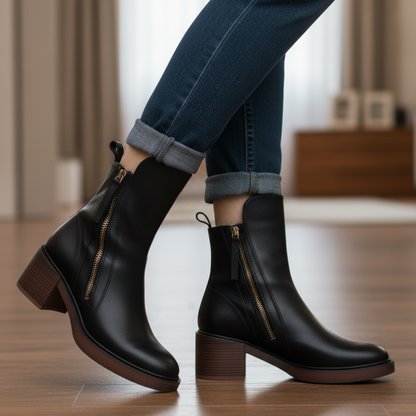 Valeria - Block-Heel Leather Boots