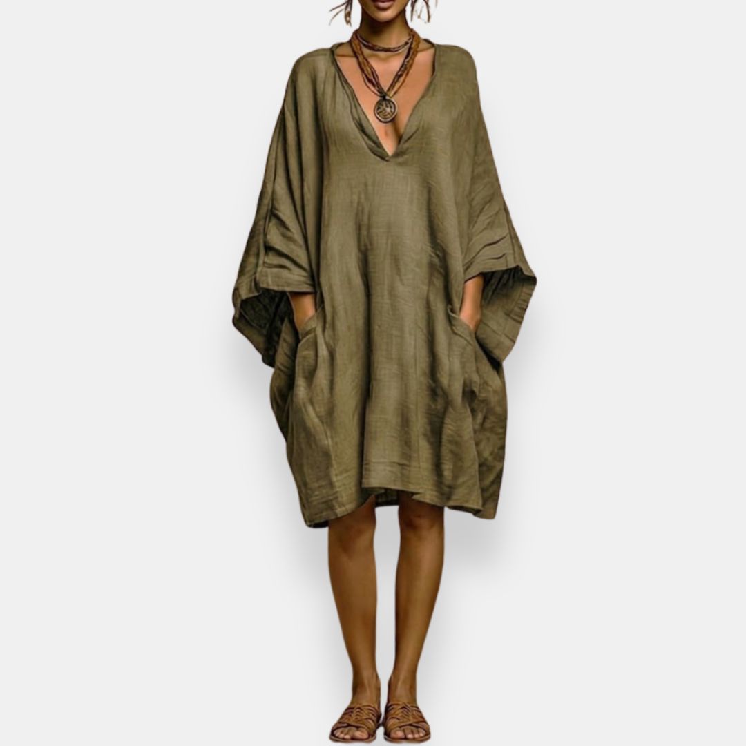 Tisha - Oversized V-Neck Batwing Dress