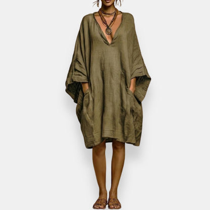 Tisha - Oversized V-Neck Batwing Dress