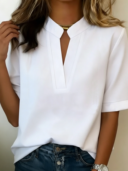 Alessia - Mandarin-Collar Short-Sleeve Shirt