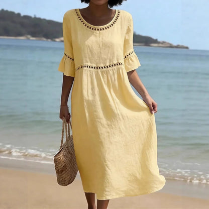 Dorothea - Linen-Blend Lace Midi Dress