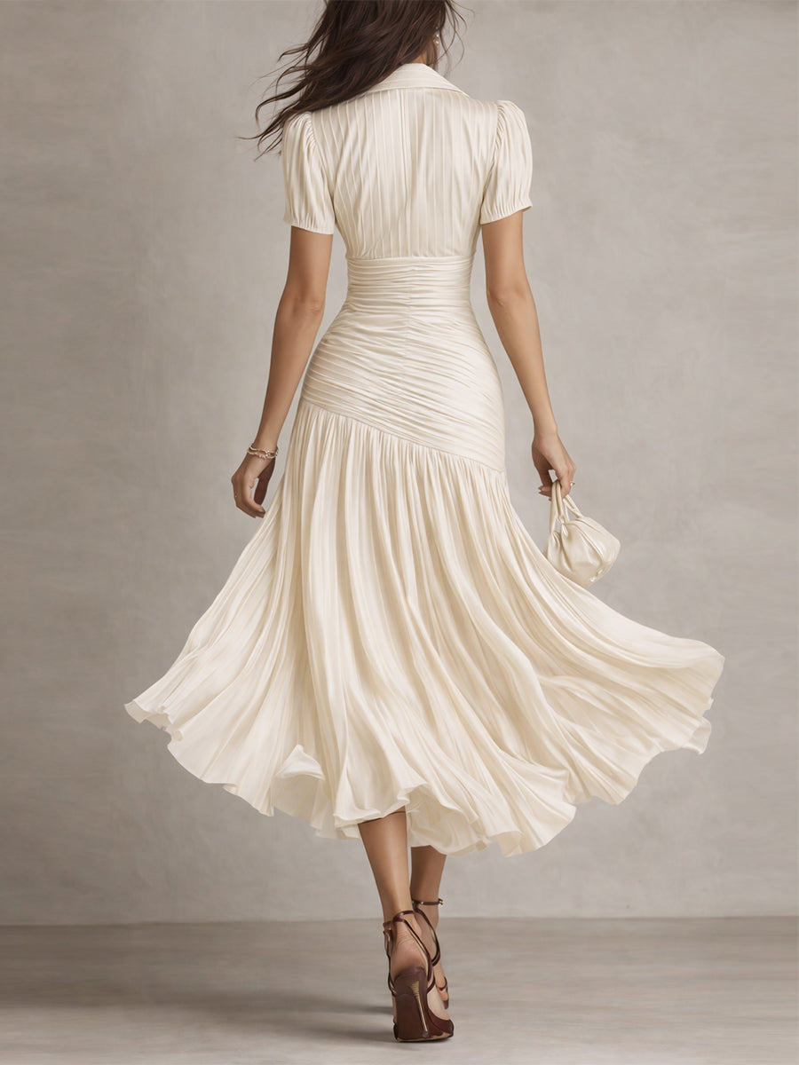 Leticia - Draped Striped Satin Dress