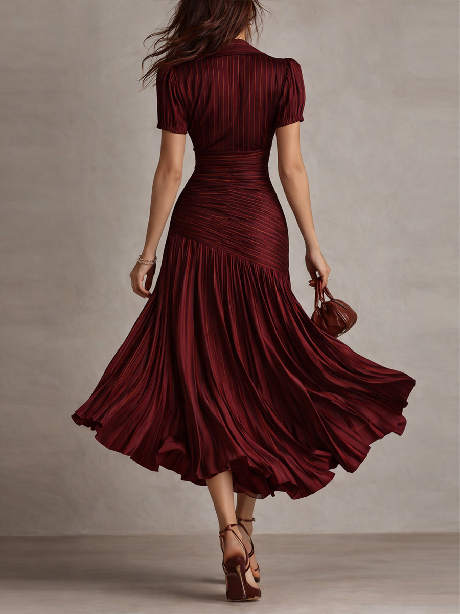 Leticia - Draped Striped Satin Dress