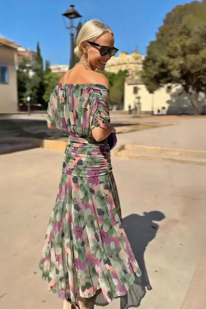 Dalma - Ruched Bardot Dress