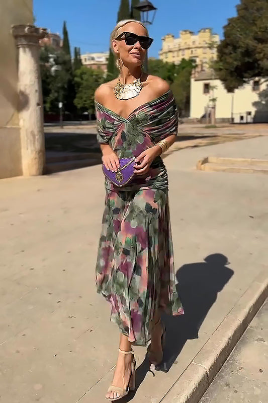 Dalma - Ruched Bardot Dress