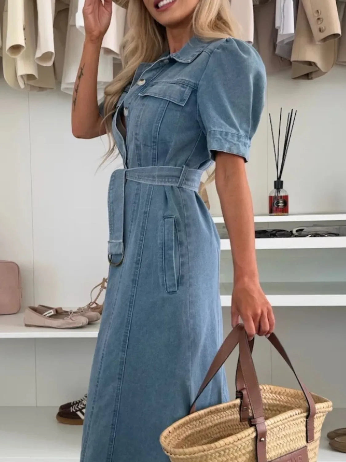 Anna - Button Front Denim Maxi Dress