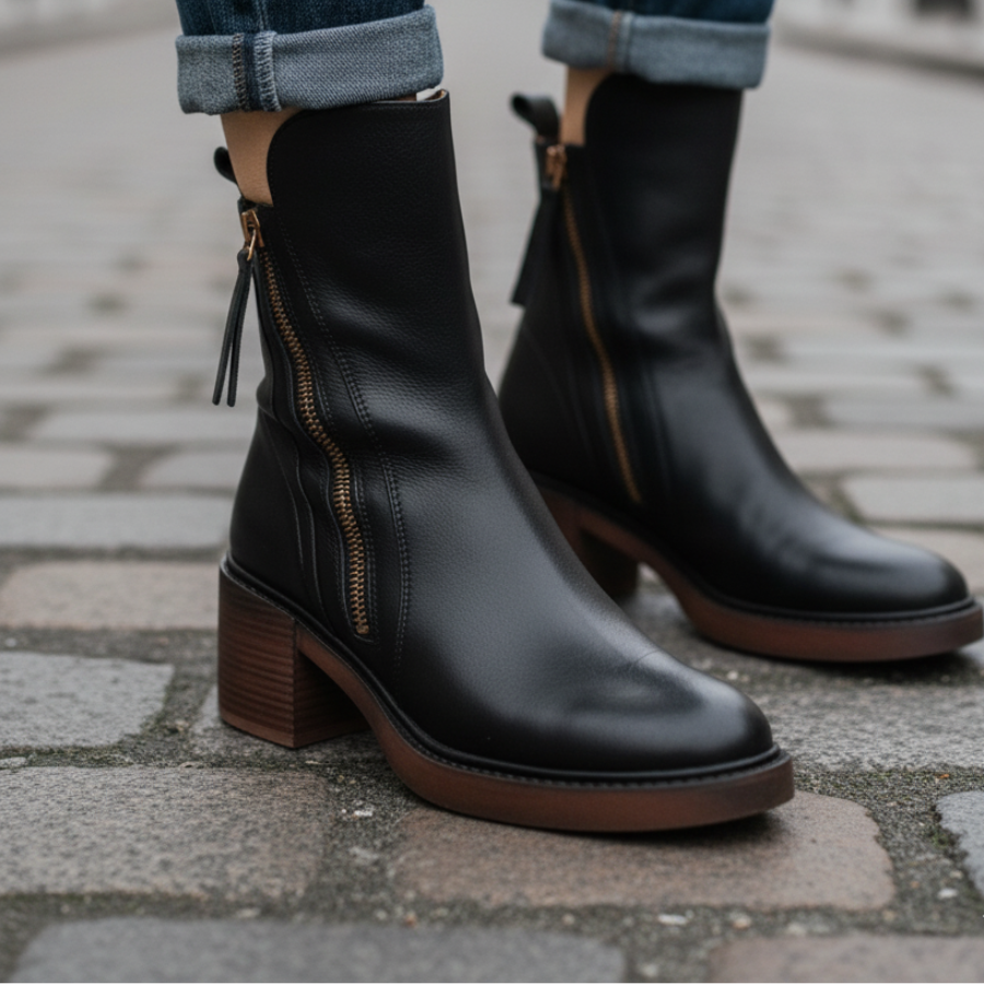 Valeria - Block-Heel Leather Boots