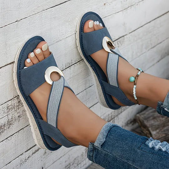 Aurene - Gold-Ring Cross-Strap Sandals