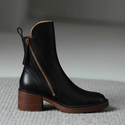 Valeria - Block-Heel Leather Boots
