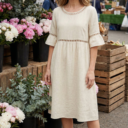 Dorothea - Linen-Blend Lace Midi Dress