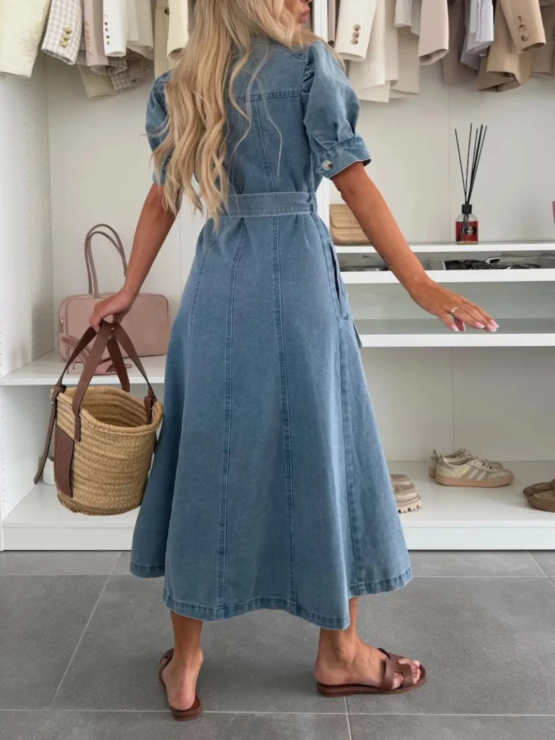 Anna - Button Front Denim Maxi Dress