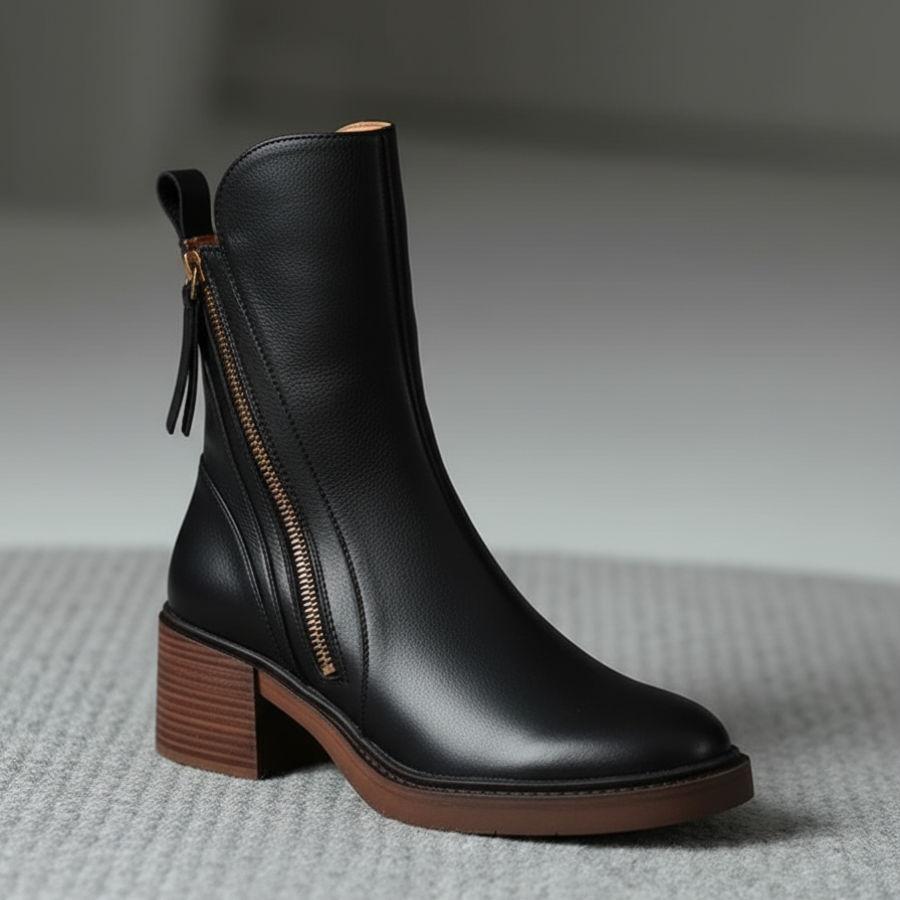 Valeria - Block-Heel Leather Boots