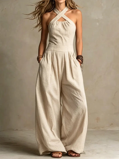 Aline - Crisscross Halter Wide-Leg Jumpsuit