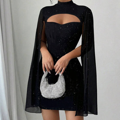 Amelise - Chiffon Cape Cocktail Dress