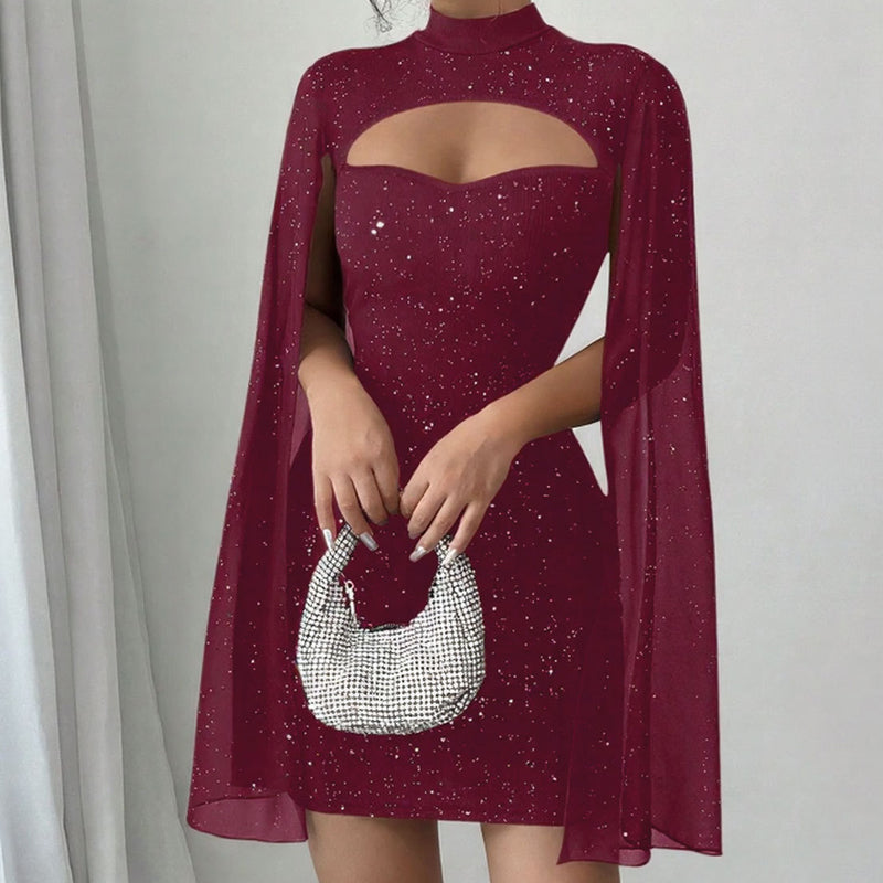 Amelise - Chiffon Cape Cocktail Dress