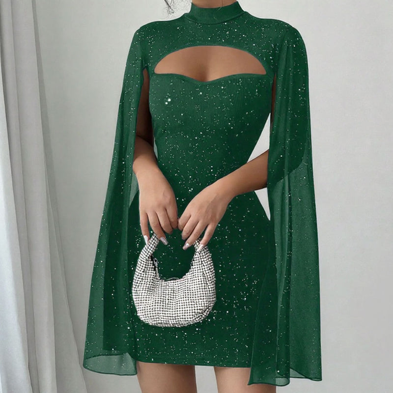 Amelise - Chiffon Cape Cocktail Dress