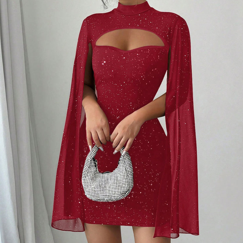 Amelise - Chiffon Cape Cocktail Dress